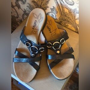Raffiini Black Sandals with Silver Accents